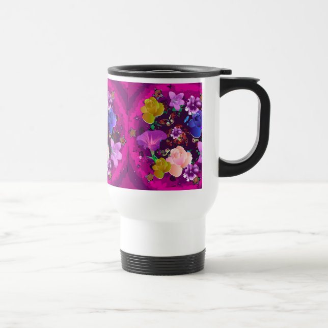 Vibrant Pink Abstract Floral Travel Mug (Right)