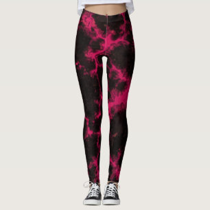 Vibrant Pink and Black Flames Leggings