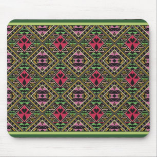 Vibrant Pink and Green Abstract Fabric Art Mouse Mat