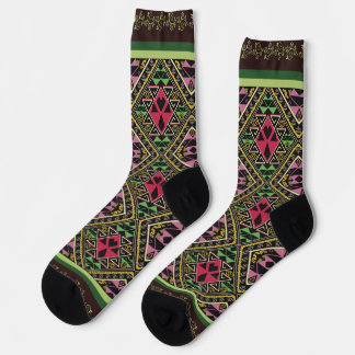 Vibrant Pink and Green Abstract Fabric Art Socks