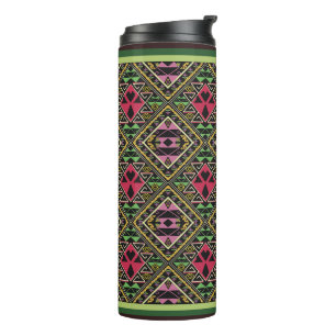 Vibrant Pink and Green Abstract Fabric Art Thermal Tumbler