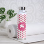 Vibrant Pink and Green Stripes Monogram Water Bottle<br><div class="desc">This personalised insulated bottle features your monogrammed initial in white encircled by a vibrant pink background with a pink, green and white candy cane striped pattern. Great for keeping those summertime drinks cold or for adding warm feeling for your loved ones over the cold months! Makes a great bridal party...</div>
