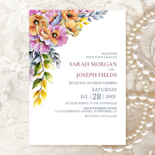 Vibrant Pink and Orange Floral Wedding  Invitation