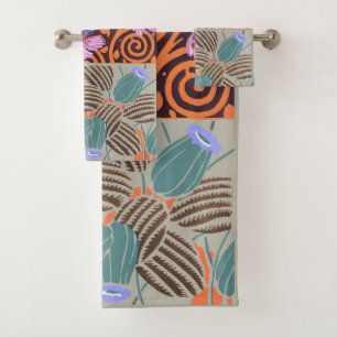 Vibrant Pink and Orange Spiral Flower Decor Bath Towel Set