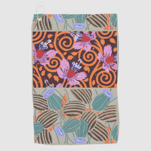 Vibrant Pink and Orange Spiral Flower Decor Golf Towel
