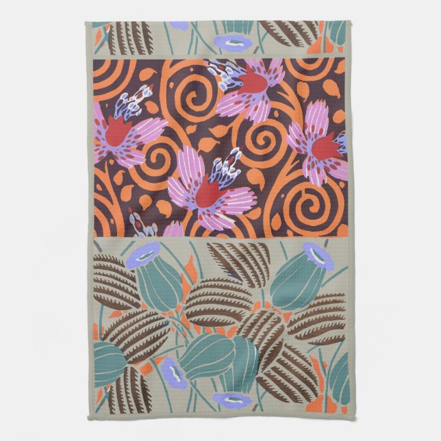 Vibrant Pink and Orange Spiral Flower Decor Tea Towel (Vertical)