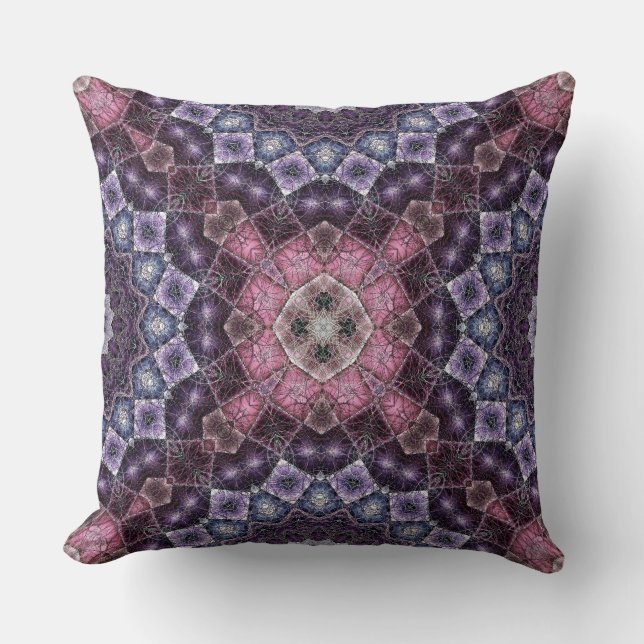 Vibrant Pink and Purple Mandala Web Pattern Cushion (Front)