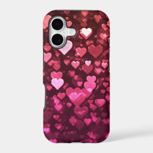 Vibrant Pink and Red Bokeh Hearts of Love