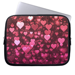 Vibrant Pink and Red Bokeh Hearts of Love Laptop Sleeve