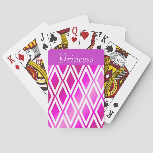Vibrant Pink and White Diamonds Playing Cards (Back)