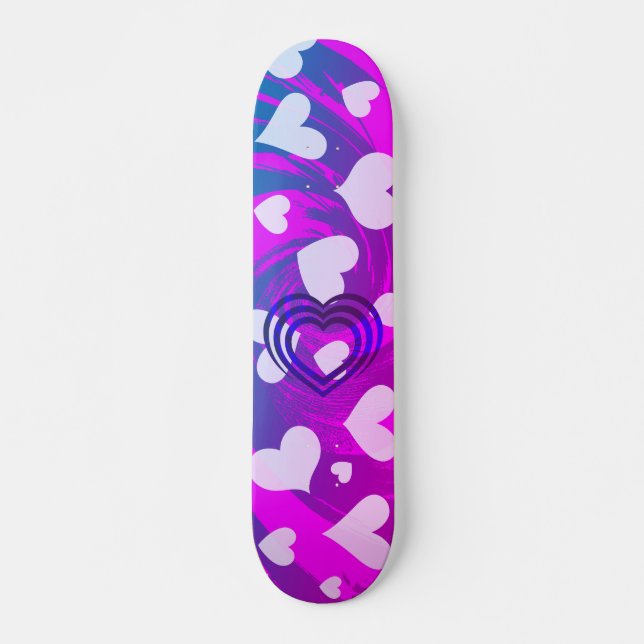 Vibrant Pink and White Heart Pattern Skateboard (Front)
