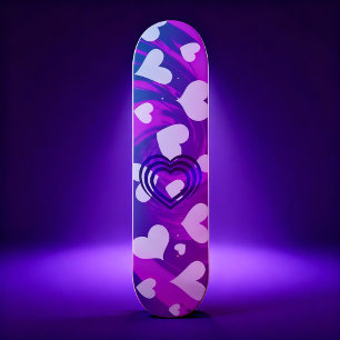 Vibrant Pink and White Heart Pattern Skateboard