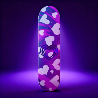 Vibrant Pink and White Heart Pattern Skateboard