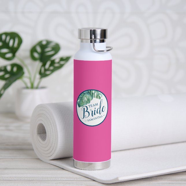 Vibrant Pink and White Personalised Water Bottle (Yoga)