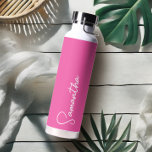 Vibrant Pink and White Personalised Water Bottle<br><div class="desc">This personalised custom insulated bottle is the perfect blend of modern style and functionality! Featuring your handwritten name in elegant white script over a vibrant pink background, this minimalist design is both stylish and practical. Ideal for keeping drinks cold in summer or warm in winter, this bottle makes a thoughtful...</div>