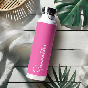 Vibrant Pink and White Personalised Water Bottle