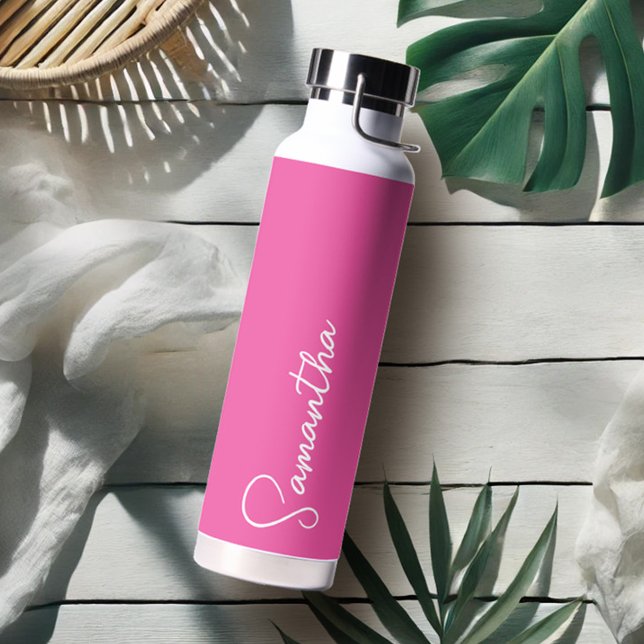 Vibrant Pink and White Personalised Water Bottle (Pink water bottle)