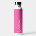 Vibrant Pink and White Personalised Water Bottle<br><div class="desc">This personalised insulated bottle features your BFF's name in white handwritten script typography over a vibrant fuchsia pink background. Great for keeping those summertime drinks cold or for adding warm feeling for your loved ones over the cold months! Makes a great bridal party gift or a gift for your best...</div>