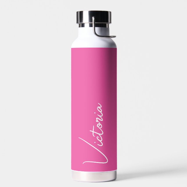 Vibrant Pink and White Personalised Water Bottle (Left)