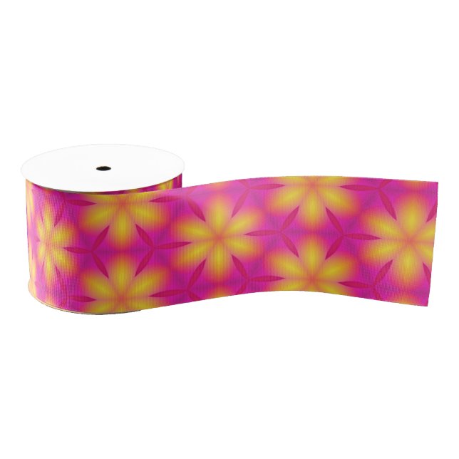 Vibrant Pink and Yellow Floral Abstract Pattern Grosgrain Ribbon (Spool)