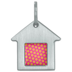 Vibrant Pink and Yellow Floral Abstract Pattern Pet ID Tag