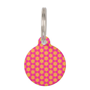 Vibrant Pink and Yellow Floral Abstract Pattern Pet Tag
