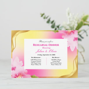 Vibrant Pink and Yellow Rehearsal Dinner Invitation