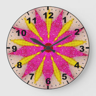 ~Vibrant Pink and Yellow Star Fractal ~  Large Clock