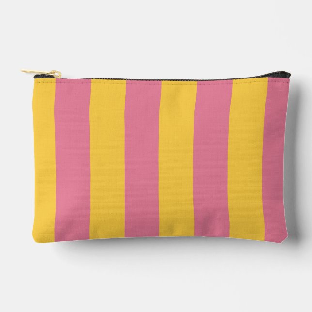 Vibrant Pink and Yellow Vertical Striped Pattern Accessory Pouch (Front)