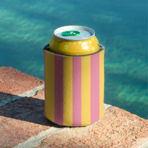 Vibrant Pink and Yellow Vertical Striped Pattern Can Cooler
