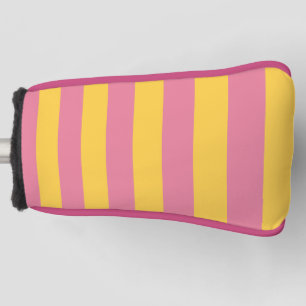 Vibrant Pink and Yellow Vertical Striped Pattern Golf Head Cover