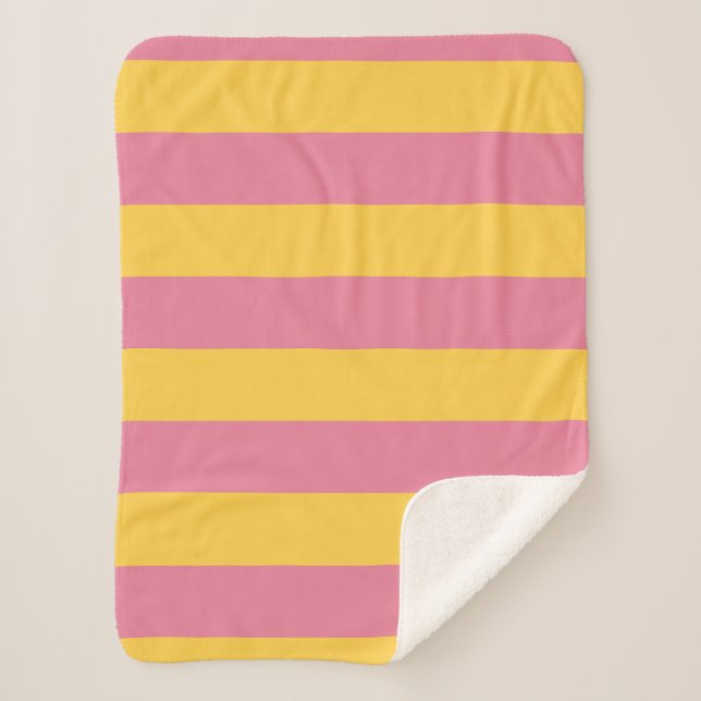 Vibrant Pink and Yellow Vertical Striped Pattern Sherpa Blanket (Front)