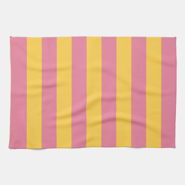 Vibrant Pink and Yellow Vertical Striped Pattern Tea Towel (Horizontal)