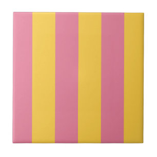 Vibrant Pink and Yellow Vertical Striped Pattern Tile