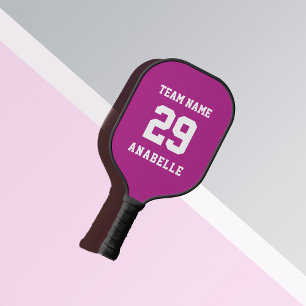 Vibrant Pink Athletic Team Name Jersey Number Text Pickleball Paddle