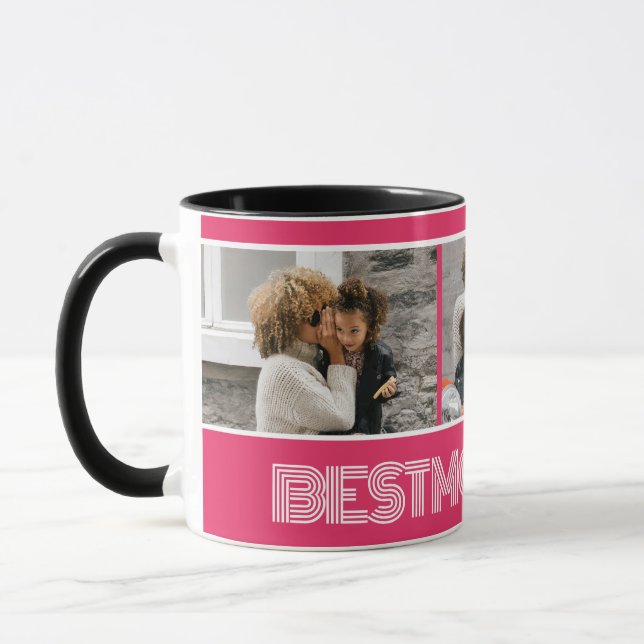 Vibrant Pink Best Mum Ever 3 Photo Collage Custom Mug (Left)
