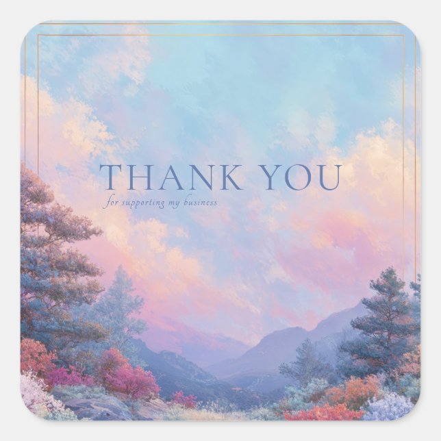 Vibrant Pink Blue Valley Landscape Gold Frame Square Sticker (Front)