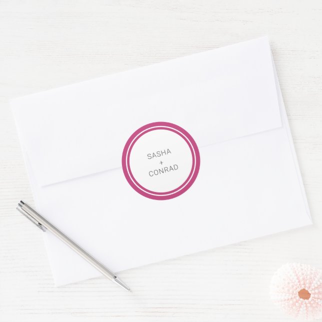 Vibrant Pink Bold Border Modern Wedding Classic Round Sticker (Envelope)