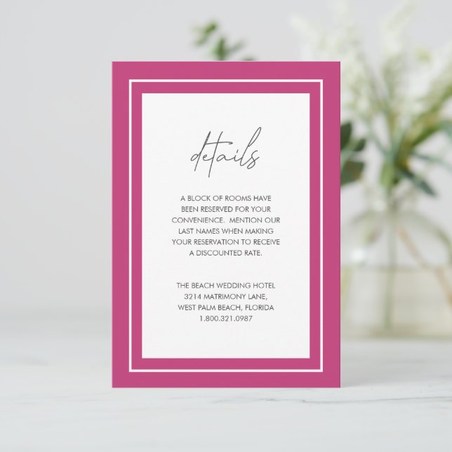 Vibrant Pink Bold Border Modern Wedding Enclosure Card (Standing Front)