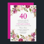 Vibrant Pink Botanical Floral 40th Birthday Invite<br><div class="desc">Vibrant Pink Botanical Floral 40th Birthday Invite
Contact us for matching items or see our store</div>