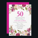 Vibrant Pink Botanical Floral 50th Birthday Invite<br><div class="desc">Vibrant Pink Botanical Floral 50th Birthday Invite
Contact us for matching items or see our store</div>