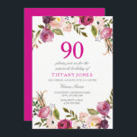 Vibrant Pink Botanical Floral 90th Birthday Invite<br><div class="desc">Vibrant Pink Botanical Floral 90th Birthday Invite
Contact us for matching items or see our store</div>