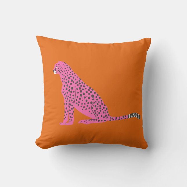 Vibrant Pink Cheetah and Orange  Cushion (Front)