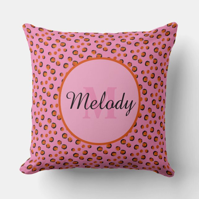 vibrant pink cheetah Animal Print Monogram  Cushion (Front)