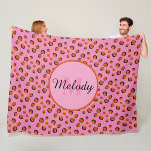 vibrant pink cheetah Animal Print Monogram  Fleece Blanket