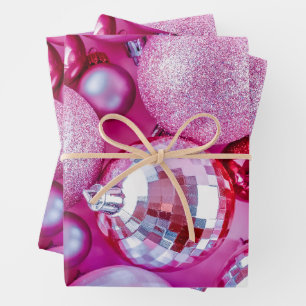 Vibrant Pink Christmas Ornaments  Wrapping Paper Sheet
