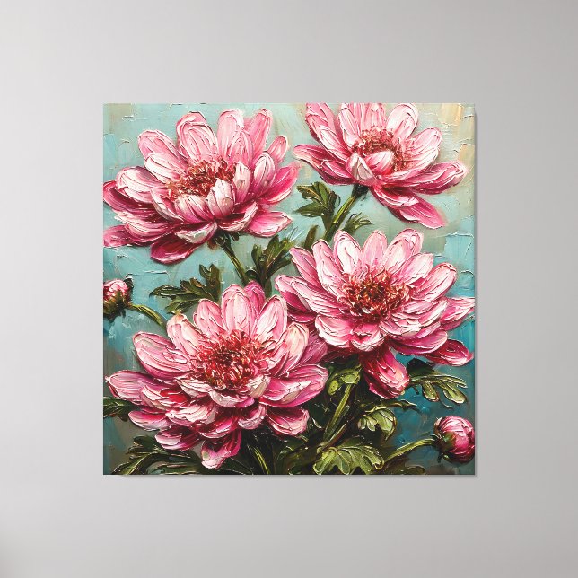 Vibrant Pink Chrysanthemum Flowers Canvas Print (Front)