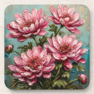Vibrant Pink Chrysanthemum Flowers Coaster