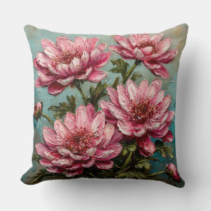 Vibrant Pink Chrysanthemum Flowers Cushion