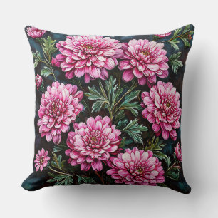 Vibrant Pink Chrysanthemums Cushion
